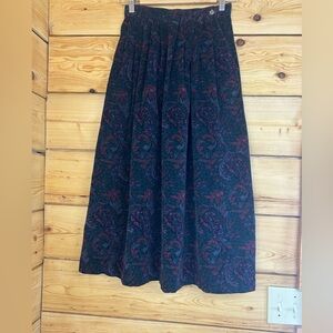 L.L. Bean Vintage Paisley Corduroy A-Line Midi Skirt Twirl Cotton Womens 6 Retro